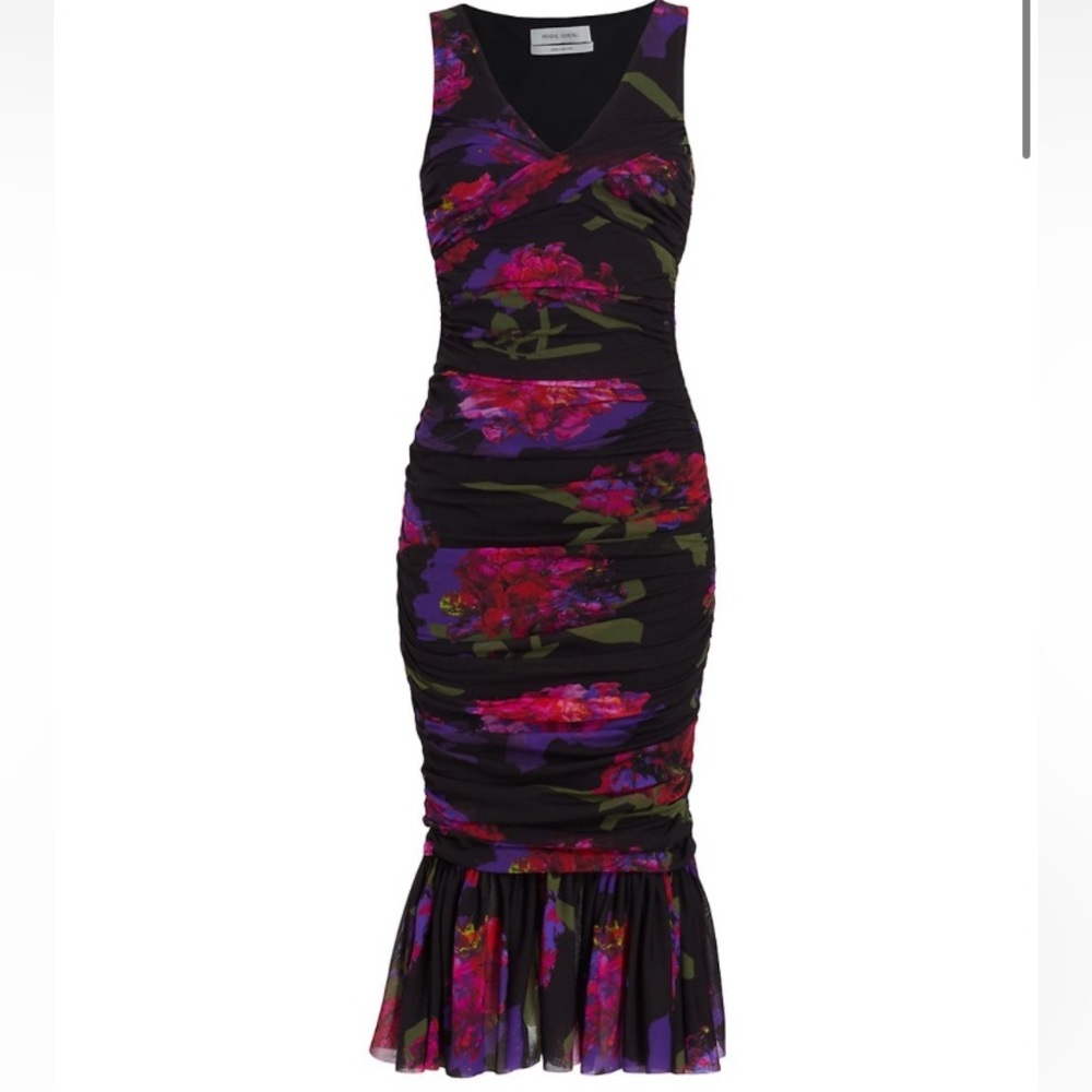 Prabal Gurung Ruched Floral Midi Dress
